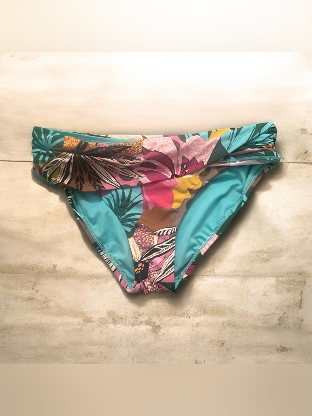 Bleu Rod Beattie Tropical Floral Bikini Bottoms in Teal, Pink, Yellow